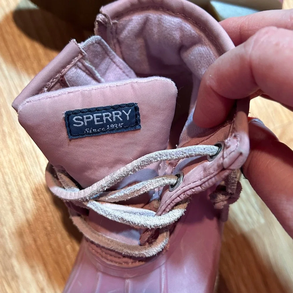 Girls Pink Sperry Duck‎ Boots Quilted Nylon Waterproof Size Little Kid Shoes